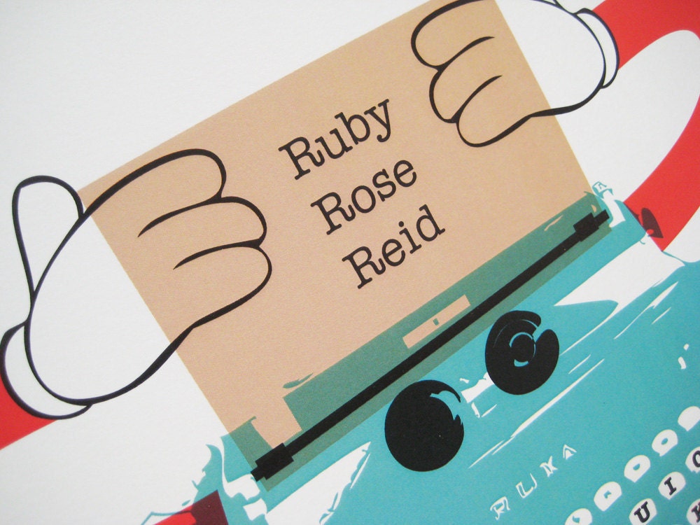Aqua Robot - Personalised Typewriter Decor Print for Nursery, Play Room, Home