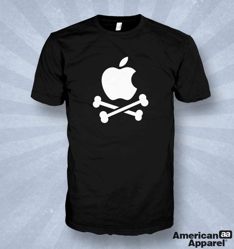 APPLE Crossbones - Mac Computer Skull - iPod Music Design T-Shirt - American Apparel - S M L XL XXL - Six Colors