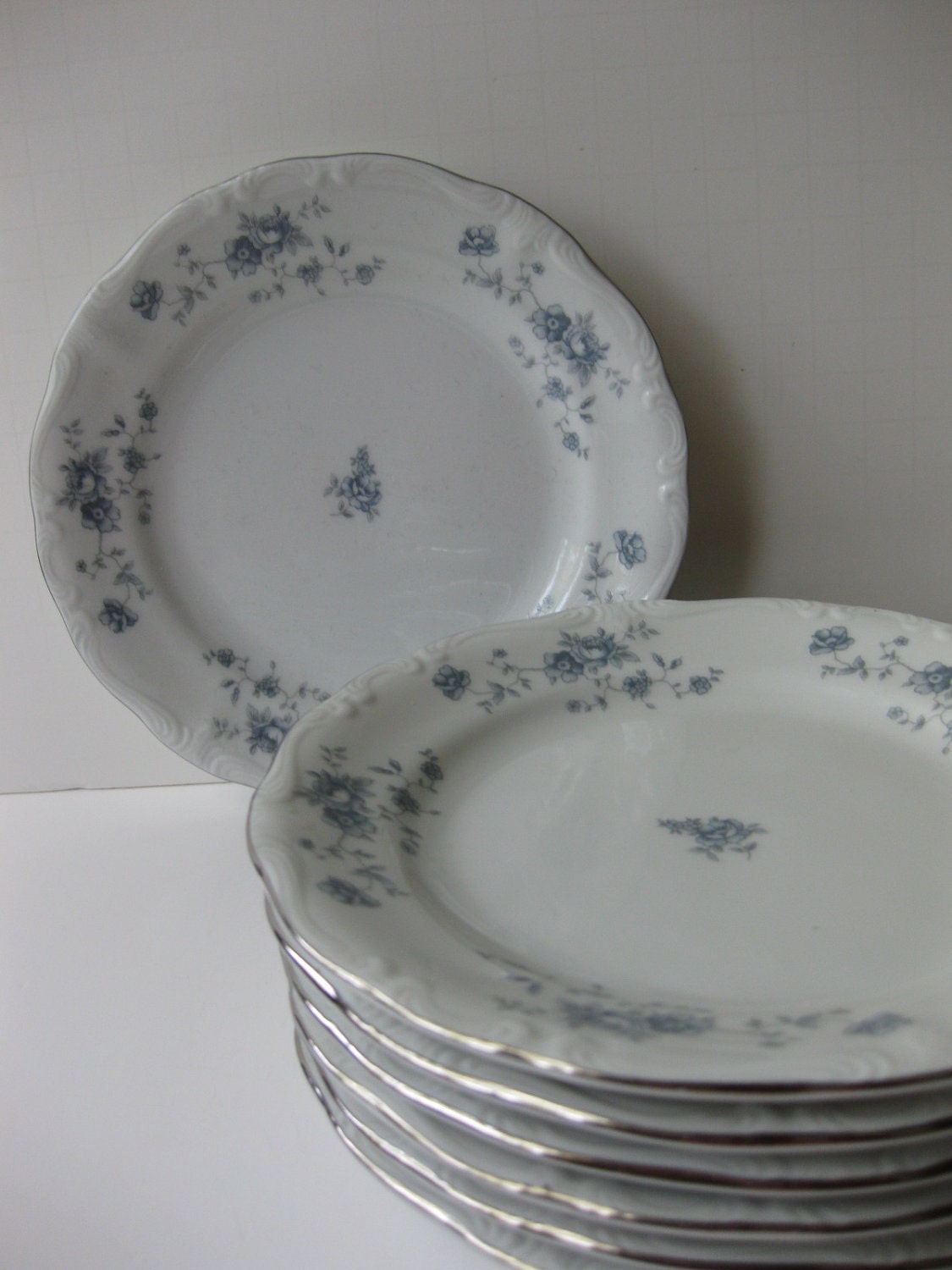 Vintage Johann Haviland Blue Garland Bread and Butter Plates Set of Six