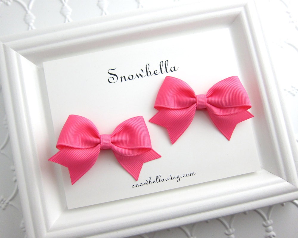 Pink Hair Bow Clips Pigtails Pigtail Buns Hot Pink