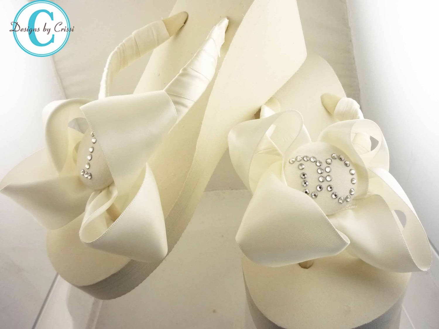 Ivory Wedge Bridal Flip Flops Rhinestone heel by BridalFlipFlops
