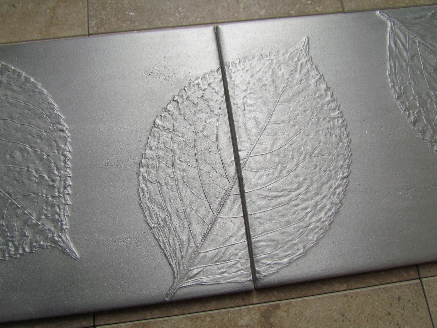 Hydrangea Leaf Mural, Botanical Tiles, Recycled Cast Aluminum Wall Art, Tile Set of 2