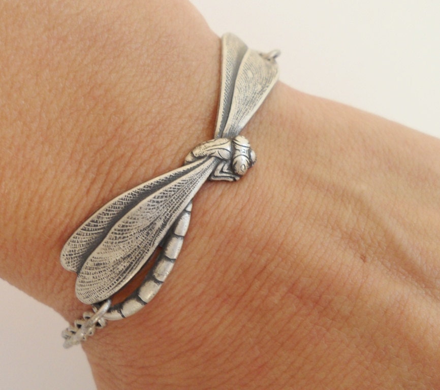 Steampunk Dragonfly Bracelet- Sterling Silver Ox Finish