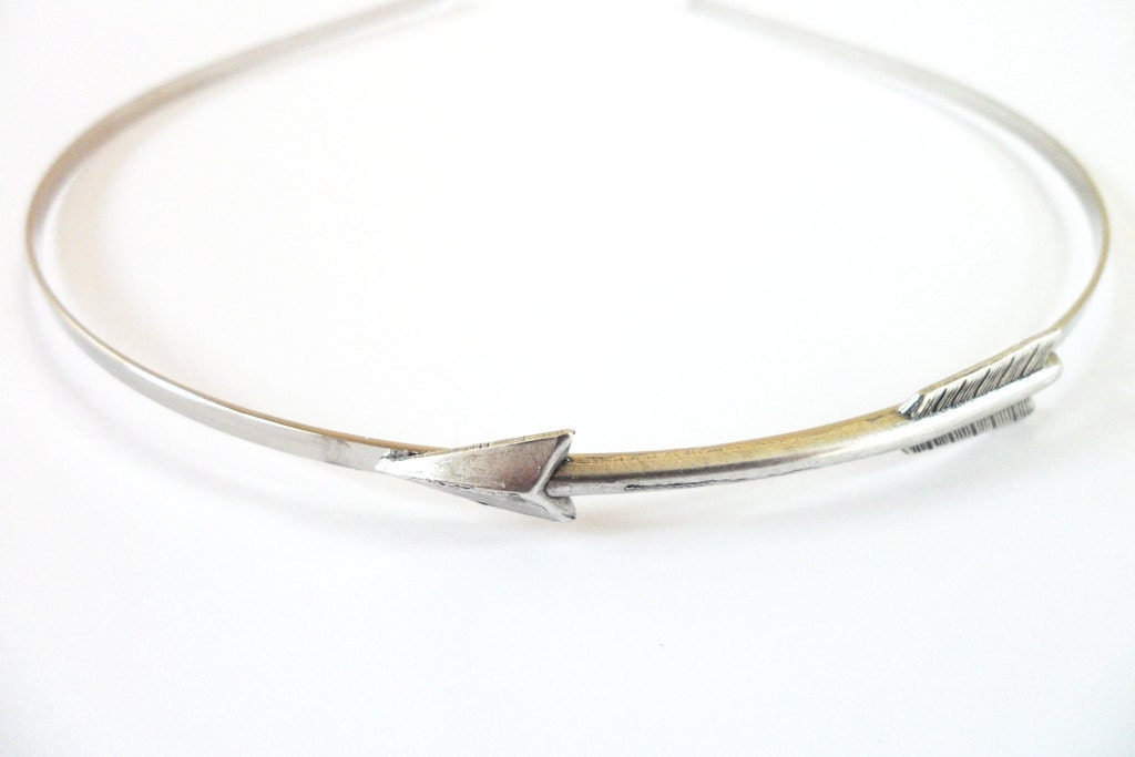 Steampunk Arrow Headband- Metal Headband- Silver- Hunger Games- Katniss Arrow