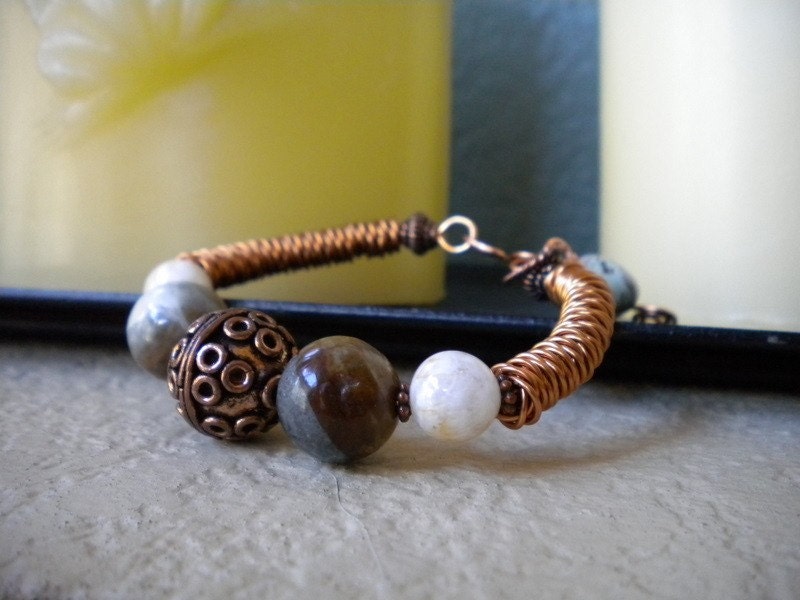 Unique Handmade Twisted Cooper and Agate Bracelet