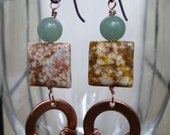 Wire Wrapped Copper Washer with Glass Beads and Agate and New Jade Beads with Niobium Earwires