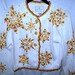 Golden Embroidered Crocheted and Crewel Work Cardigan Ugly Christmas Sweater Crochet Buttons Short Sweater Snowflake