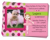 First Birthday Invitations Girl Ballerina Birthday Ballet Printable Party