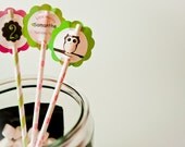 Owl Birthday Paper Straws Drinking and Tag Decals Dozen Set 24 Il_170x135