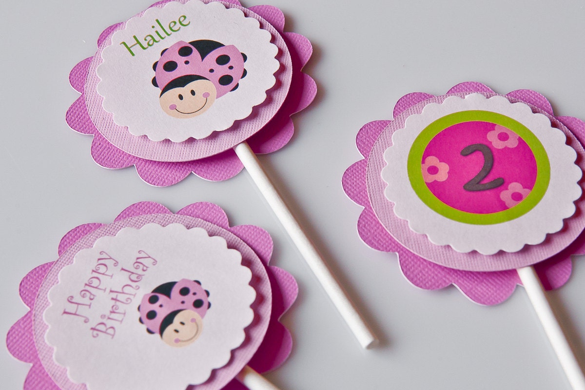 Cupcake Toppers Ladybug Birthday Party set of 24