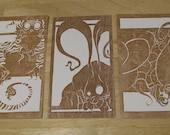 Three Print Set - Year of the Tiger, Rabbit, and Dragon: Chinese Zodiac Homage, Woodblock print, Brown on Off-white