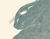 Cat Vs. Tiny Wiggly Stalker, 2nd Edition, Green and Pink, Woodblock Print