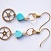 Steampunk earrings- turquoise with watch gears