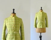 Vintage 1960s mod belted jacket. lime green orangeplaid blazer