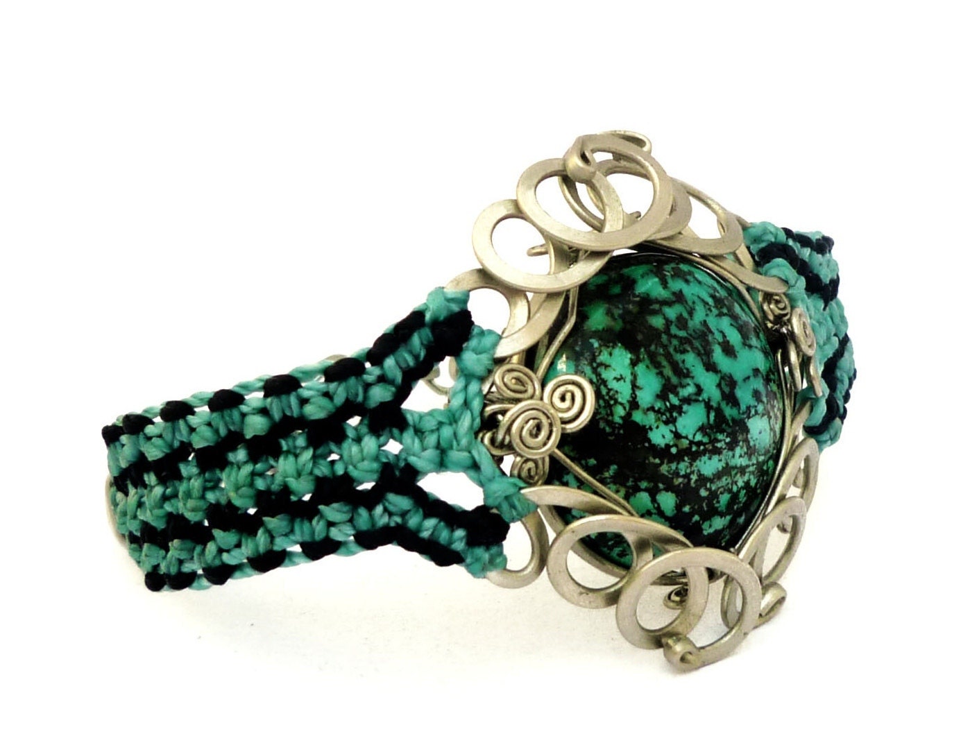Wire Wrap and Macrame Bracelet with Tibetan Turquoise stone