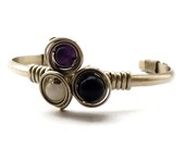 Wire Wrap Metal Bracelet with Amethyst, Black Onyx and Moonstone