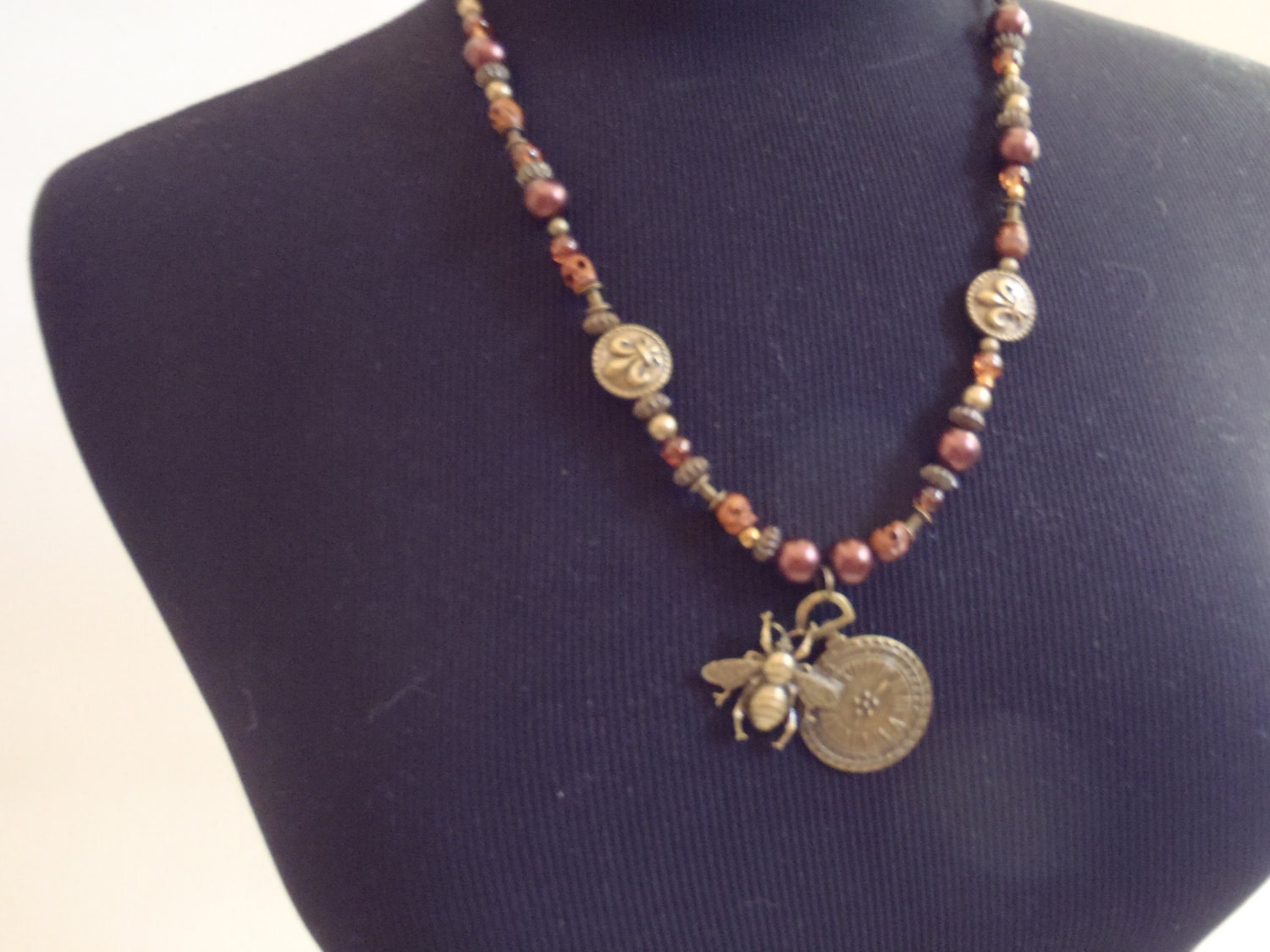 Steampunk wood and metal bead necklace