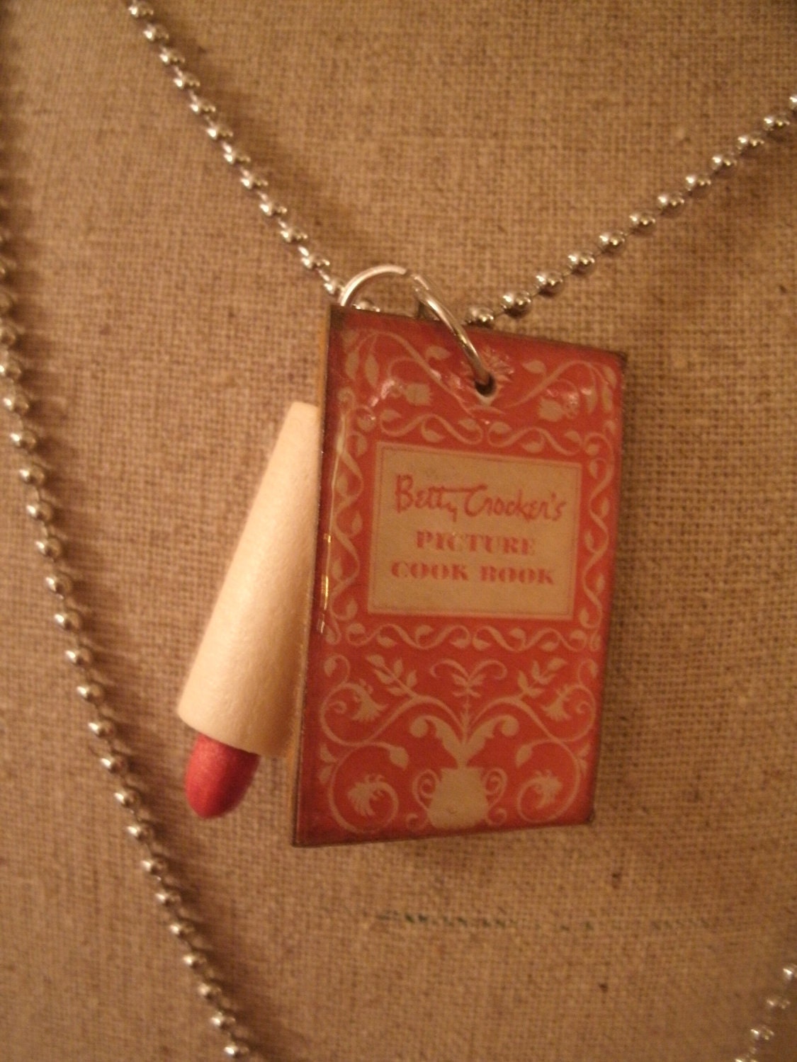 vintage cookbook/rolling pin necklace 25 dollars ready to ship