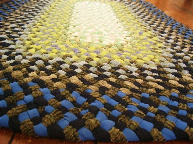 French Blue Oval Braided Rug from recycled fabrics