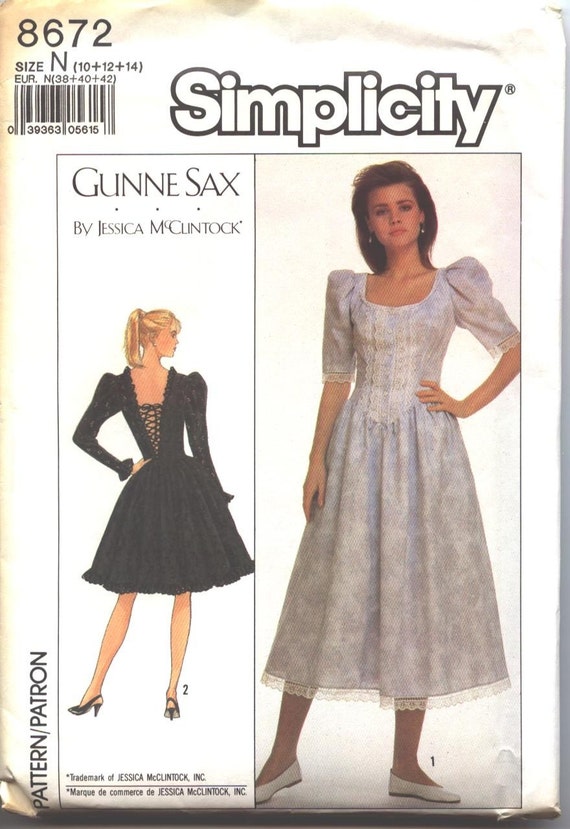 Simplicity 8672 Gunne Sax by Jessica Mcclintock Vintage 1980s Dress