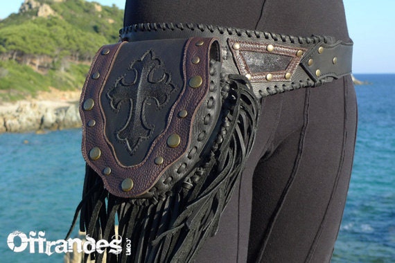 Leather Utility Hip Belt BaG - " CROSS " - BLACK & BROWN // leather belt with pockets.