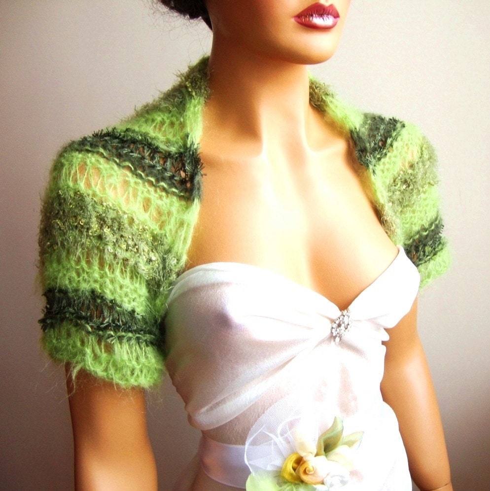 Hand Knit Green Shrug, Bolero, Cozy, Bride, Bridesmaid,Spring Fashion, Fall Fashion, Winter Accessories