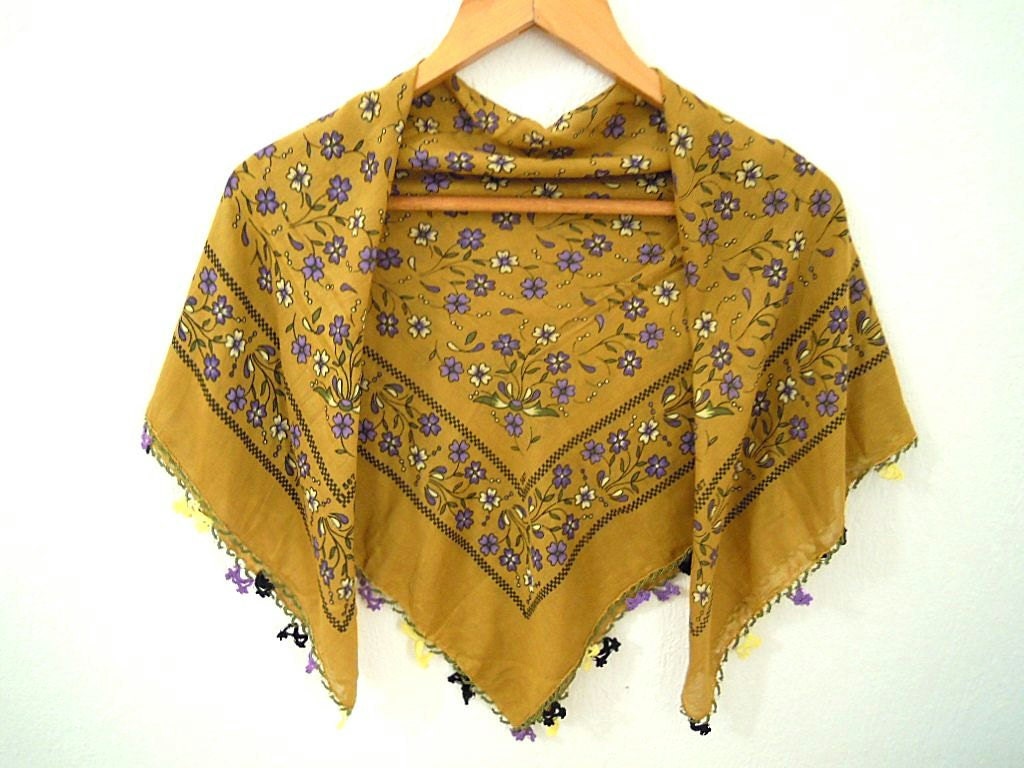 turkish floral scarf, mustard