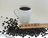 Starbucks Coffee Food 8x10 Photography Fine Art Home Decor Wall Art Scrabble Tiles Coffee Mug Coffee Beans