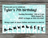 Winter Snowboard Sledding Birthday Invitation