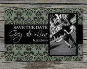 Wedding Invitation, Save the Date, Photo, Damask, Grey, Printable, Digital File by ticklemeink on Etsy