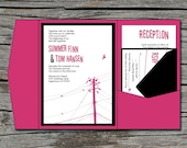Wedding Invitation, DIY, Pocketfold, Modern, Power Lines, Birds, Printable, Digital File by ticklemeink on Etsy