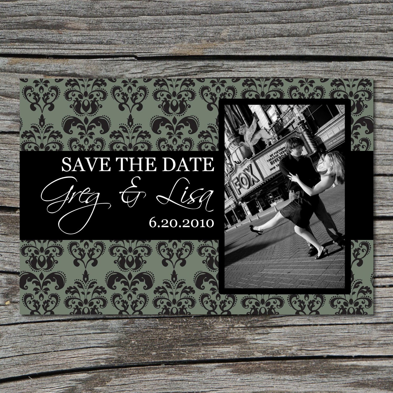 Wedding Invitation, Save the Date, Photo, Damask, Grey, Printable, Digital File by ticklemeink on Etsy