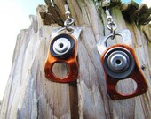 Pull tab Earrings - Orange and silver,  with black rubber, recycled
