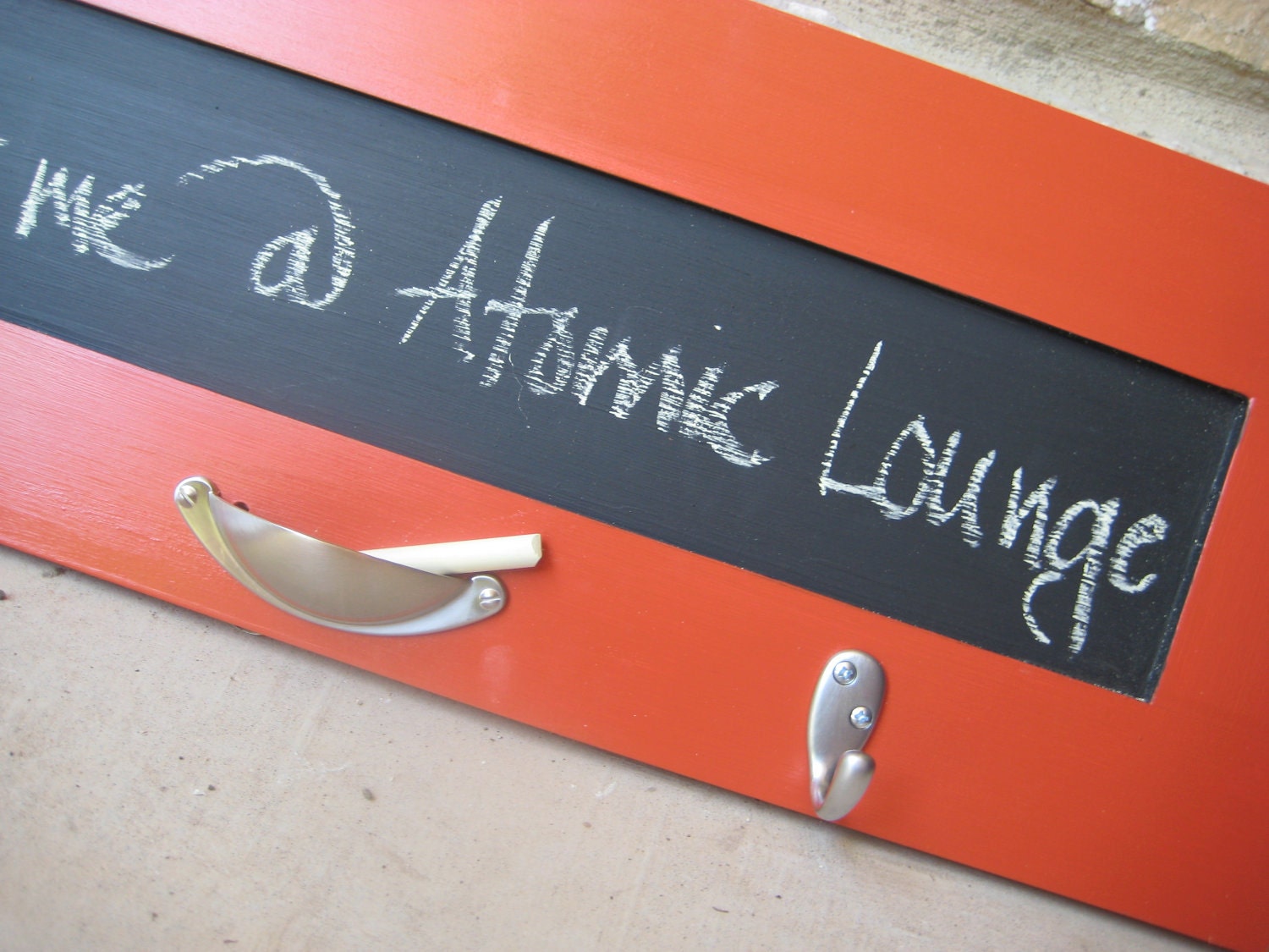 Chalkboard with Key Hooks - Vintage Orange - Repurposed - Kitchen Chalkboard - Modern Orange Keyboard - Message Board - Ready to Ship