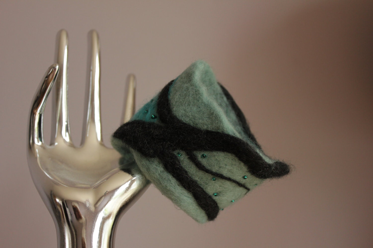 Bangle -chunky felted & beaded merino wool bracelet cuff - teal grey charcoal duck egg green blue black turquoise