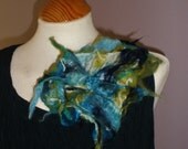 Nuno felted Flower pin brooch corsage - Wool & silk in green jade navy turquoise white - lagenlook