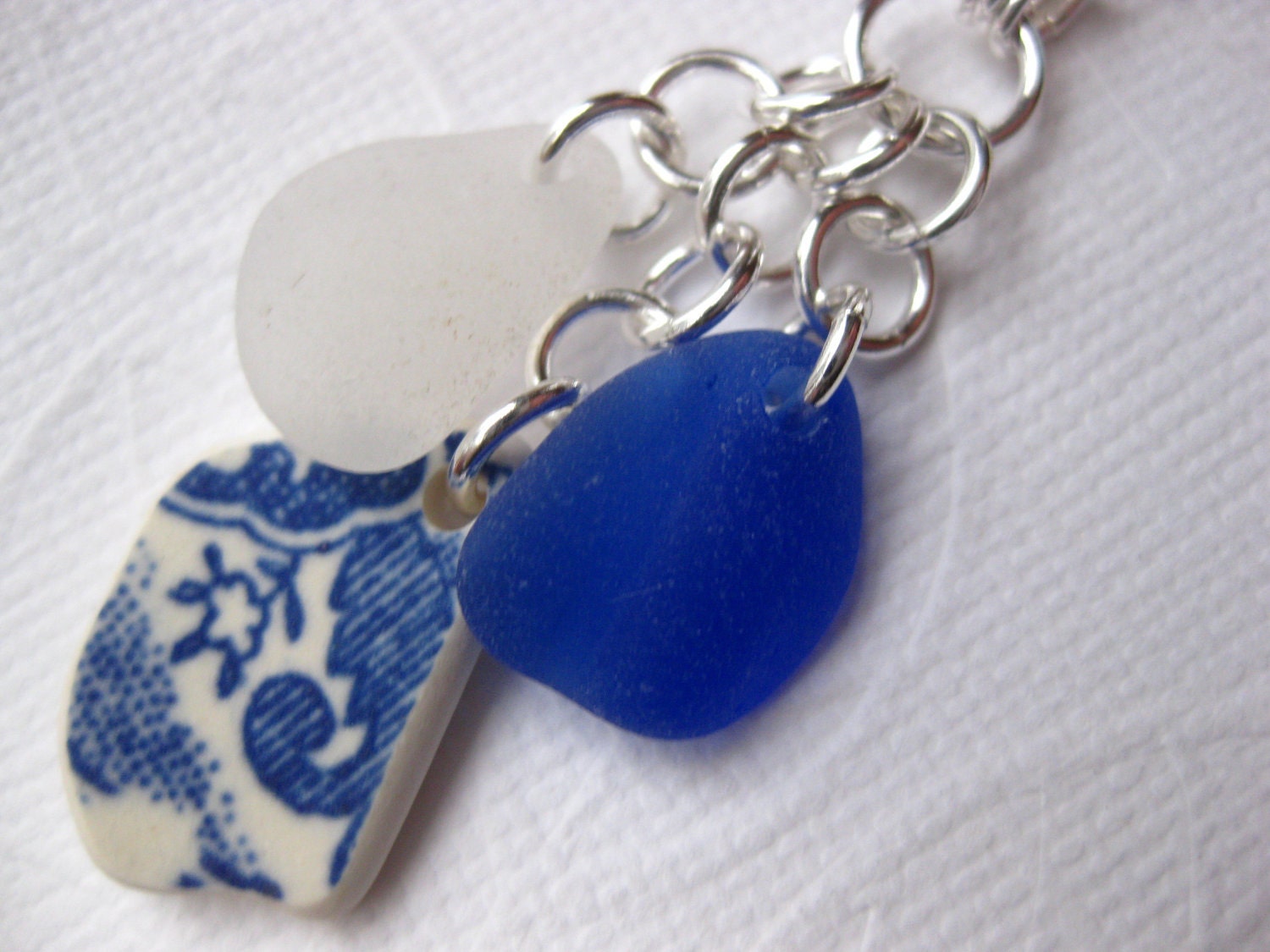 SS Cobalt seaglass and pottery Necklace