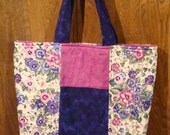 Reversible Purple and Pink Pansies Print Tote/Market/Travel Bag FREE SHIPPING FREE Origami Case