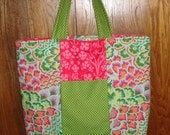 Reversible Pink and Lime Green Print Tote/Market/Travel Bag FREE SHIPPING FREE Origami Case