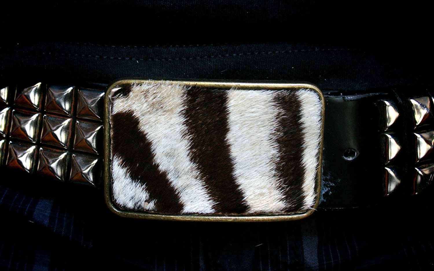 Real Antique Zebra Fur Belt Buckle