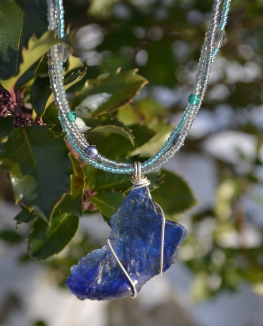 Blue Hudson River Beach Glass Necklace