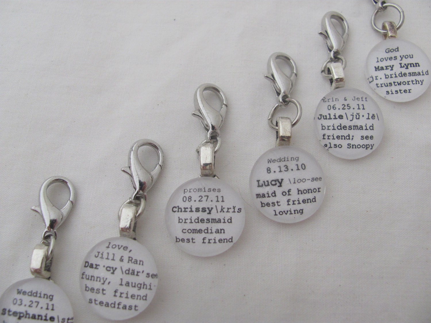 Six Custom Name Dictionary Charm for Bridesmaids, Birthday, Sister, Aunt, Mother by Kristin Victoria Designs