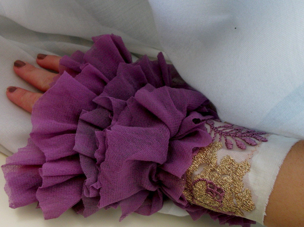 cuff, victorian cuff, burlesque,spring fashion, belly dance, lilac, violet, layers and frills,vampire, romance, decadence, diva
