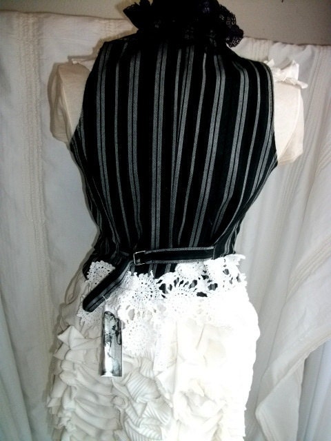 steampunk vest, steampunk, upcycled clothing, upcycled vest, striped vest, shabby chic vest, gothic, victorian, vintage style, size small