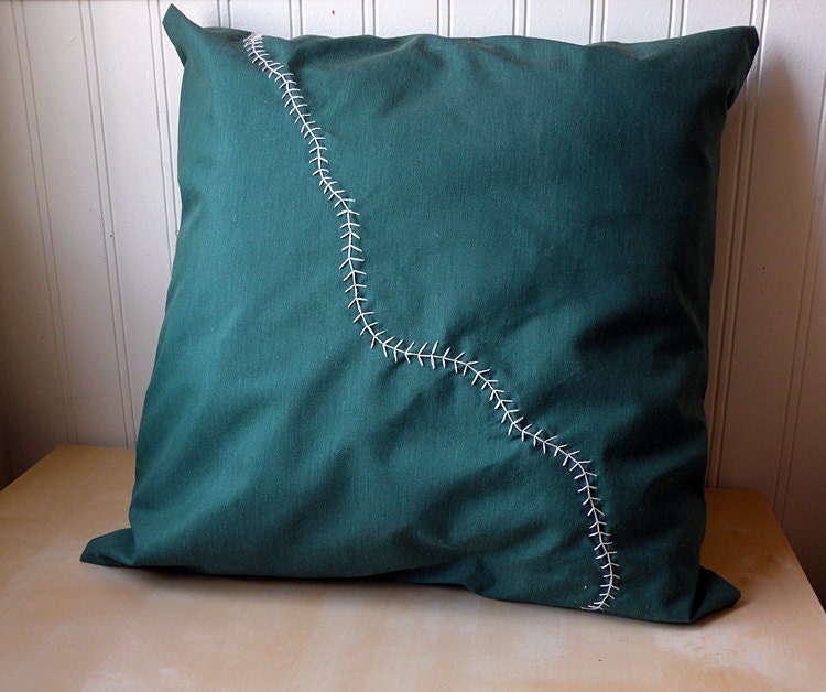 Forest green pillow cover with cream embroidered fern removable with envelope back