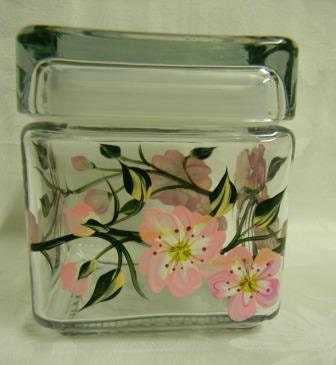 Cookie or candy Jar hand painted with pink cherry blossoms