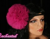 Fuchsia Pom pom headband tutu tulle hair bow pompom perfect for children and adults -- Enchanted