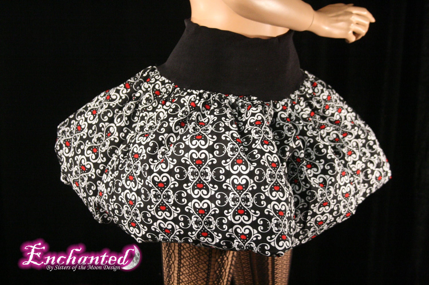 Bubble puffy skirt gothic Adult tutu white black red holiday party prom hearts -- You Choose Size--SistersEnchanted