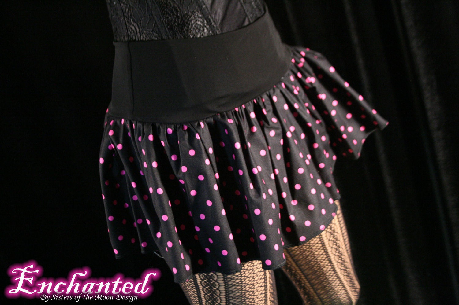 Polk a dot micro mini skirt Adult tutu topper circle skirt black hot pink roller derby  -- You chose size -- SistersEnchanted