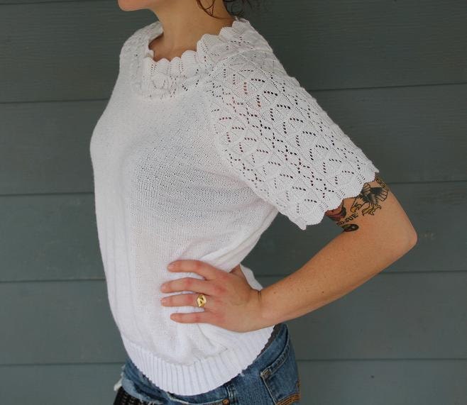 Vintage 1950s White Knitted Blouse